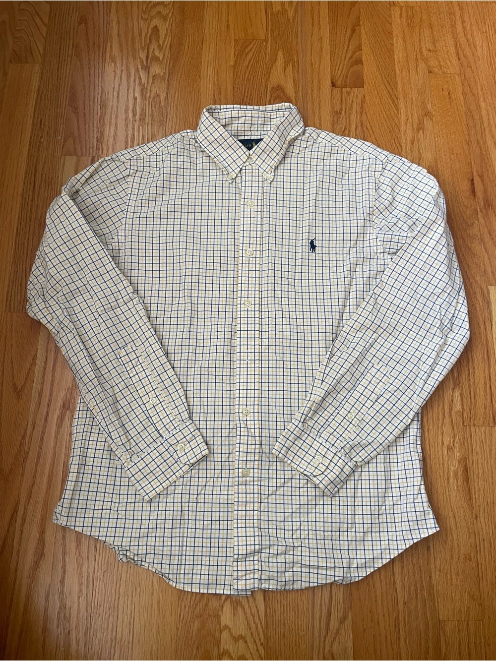 Ralph Lauren White Shirt with Blue Check Button-Down